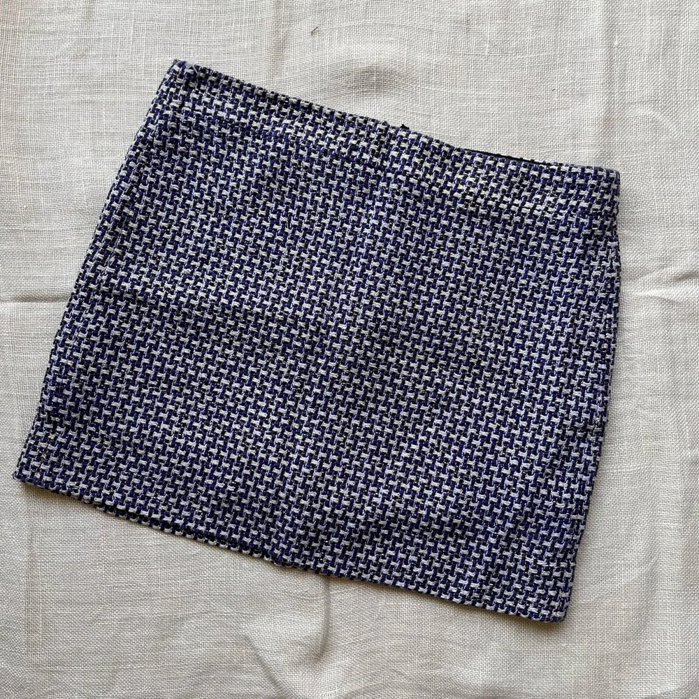 Royal Blue and White Tweed Skirt - Picture 1 of 8